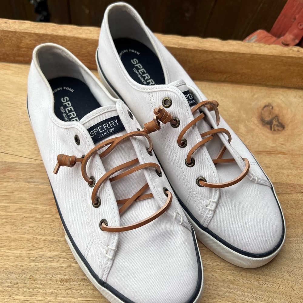 Sperry White and Brown Nautical Sneakers